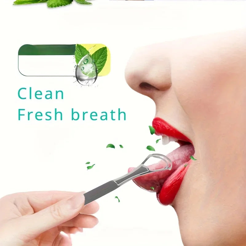 Double-layer Tongue Cleaner Brush with Stainless Steel Deep Cleaning Bristles & Fresh Breath Tips Tongue scraping