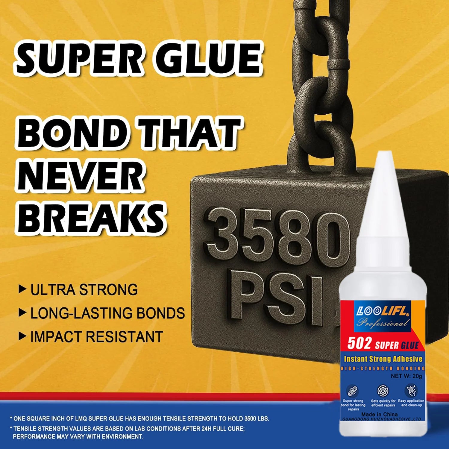 LOOLIFL- super cyanoacrylate strong glue, 10 seconds adhesion, waterproof, such as plastic, metal, wood, rubber, ceramics.