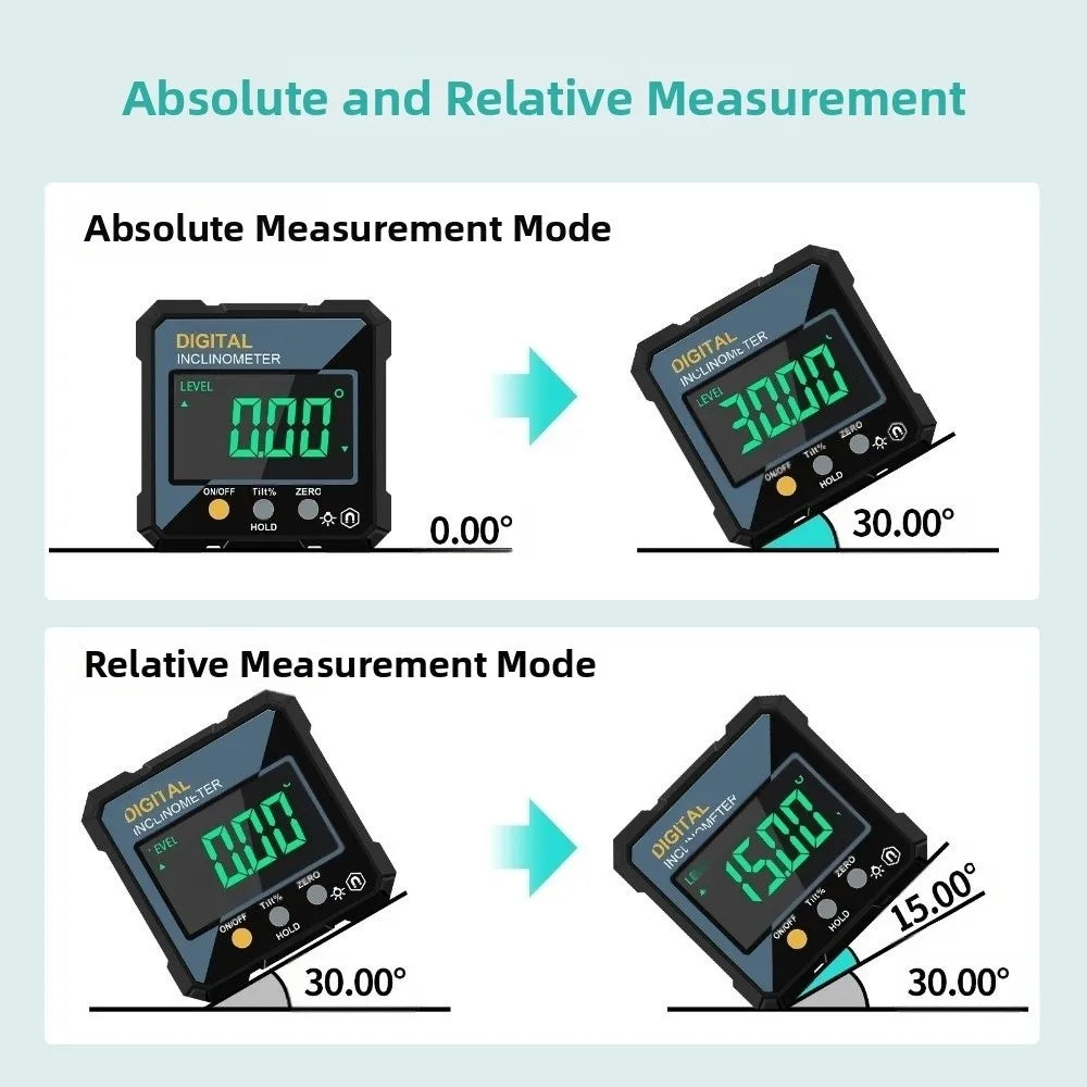 Waterproof Electronic Angle Protractor Single-sided Magnetic LCD Backlight Slope Meter High-precision Level Gauge Construction