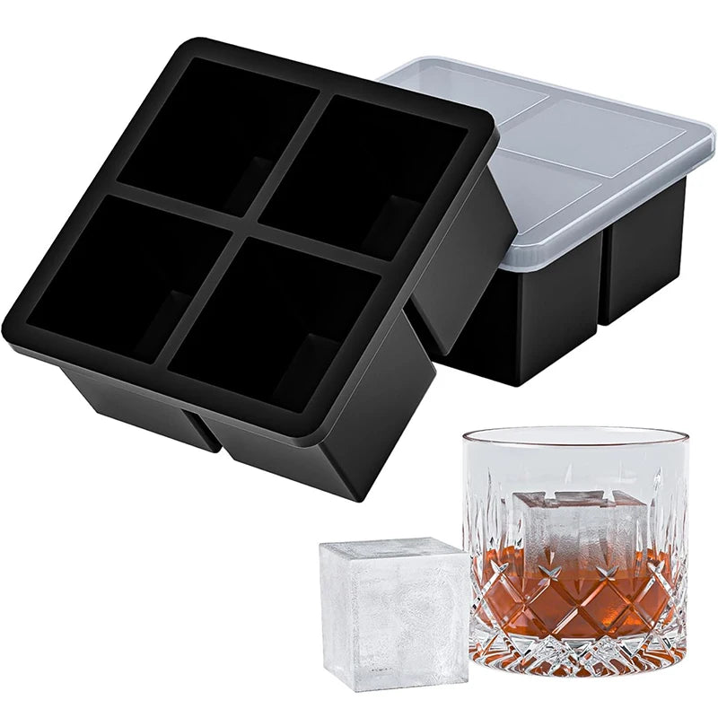 Large Ice Cube Tray Silicone Ice Cubes Mold Easy Release Whiskey Ice Tray With Lid Stackable Square Ice Mold For Cocktails Juice