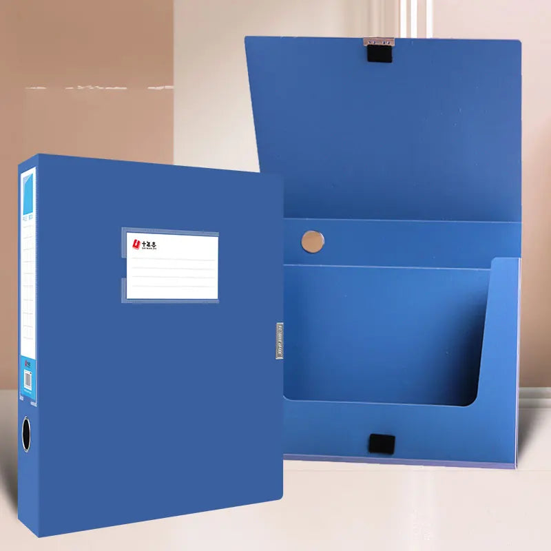 PP material, with a white label, internal compartments, a file box with a snap-lock design, 25/35/55/75mm
