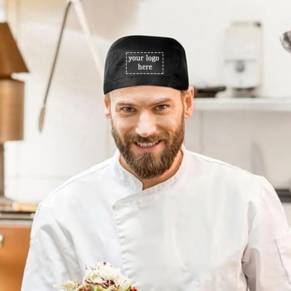 Personalized Chef Hat Custom Name Logo Kitchen Beanie Breathable Polyester Cooking Cap for Home Restaurant Bakery Chef Gifts