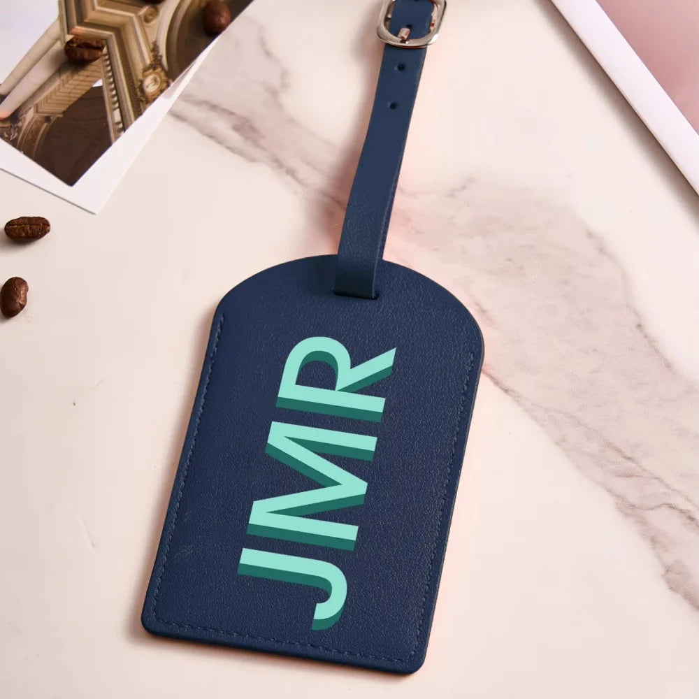 Customized Initial PU Leather Luggage Tag, Personalized UV Printed Letter Suitcase ID Label, Travel Gift for Women Men