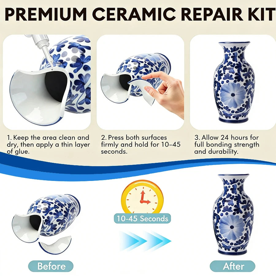 1-4 Pcs Super Ceramic Glue, Instant Bond Strong Adhesive for Broken Porcelain, Vases, Tiles & Ceramic Crafts