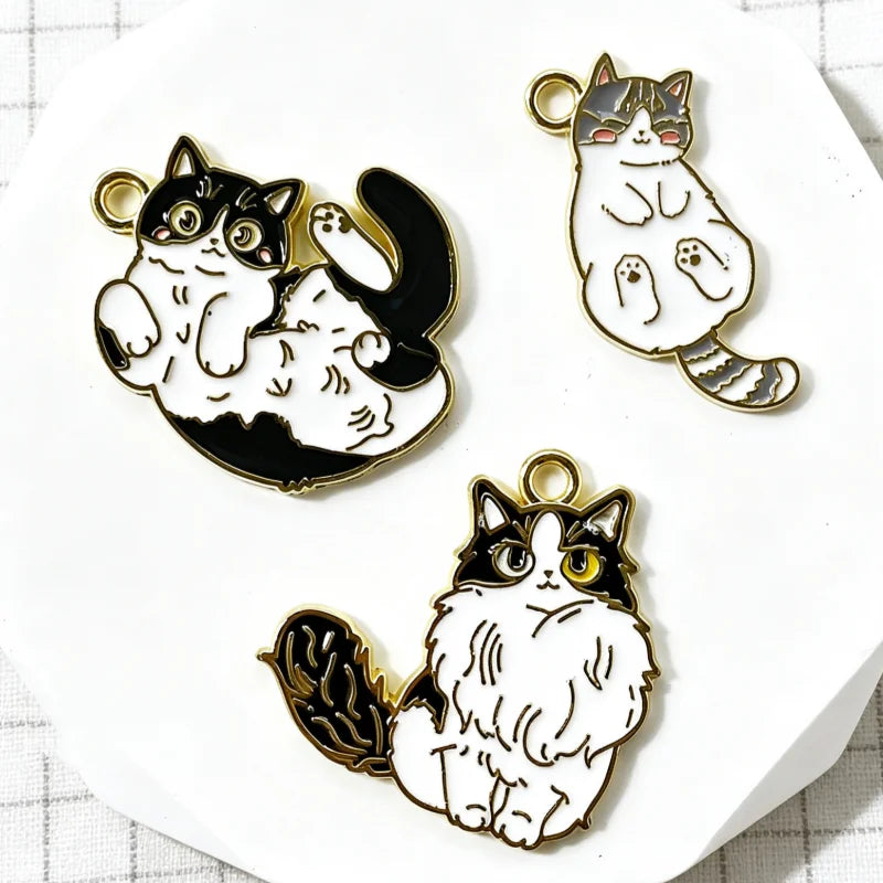 10pcs Black and White Persian Cat Lively and Cute DIY Accessories Pendant Pendant Keychain Necklace