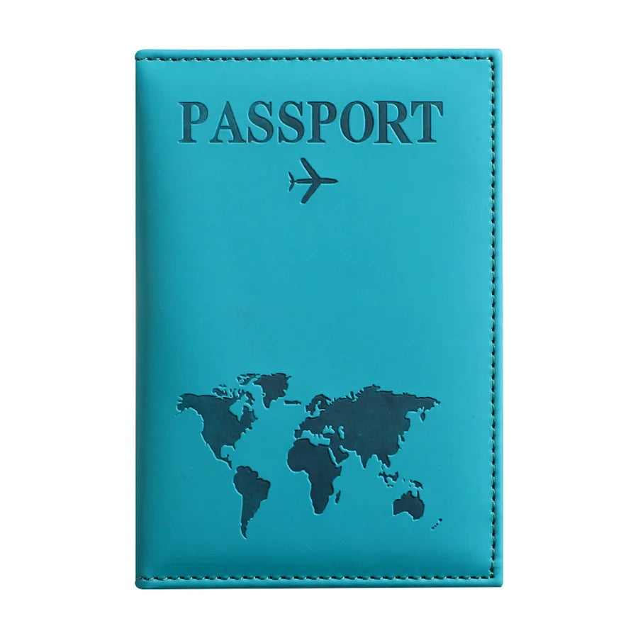 PU Leather Passport Cover for Men & Women Organizer - Protective Card Holder ID Document Covers World Map Travel Passport Case