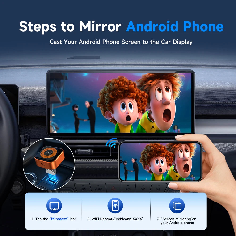 New 4-in-1 Wireless CarPlay Mini Ultra 6 Android Auto Dongle Screen Mirroring MiraCast AirPlay BT WiFi Seamless Connection OTA