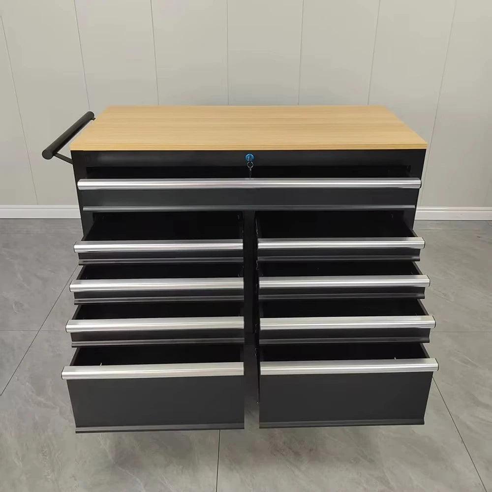 Industrial Rolling Tool Chest  Tool Trolley Heavy Duty Black Rolling Tool Cabinet with 9 Drawers and Casters