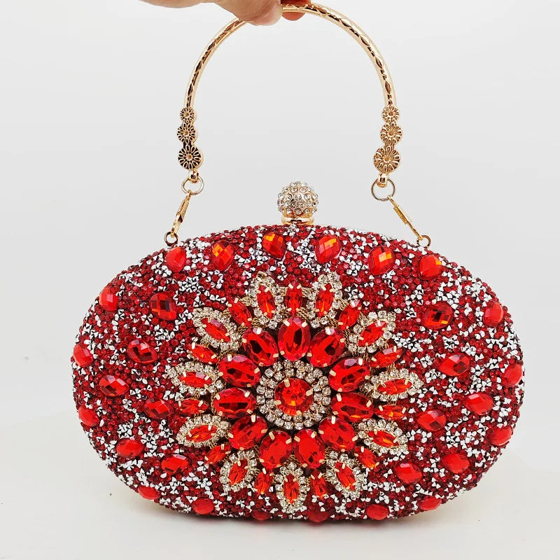 Alirattan 2026 New Flower Rhinestones Evening Bags Metal Prom Clutch Diamonds Clutch Chain Shoulder Handbags