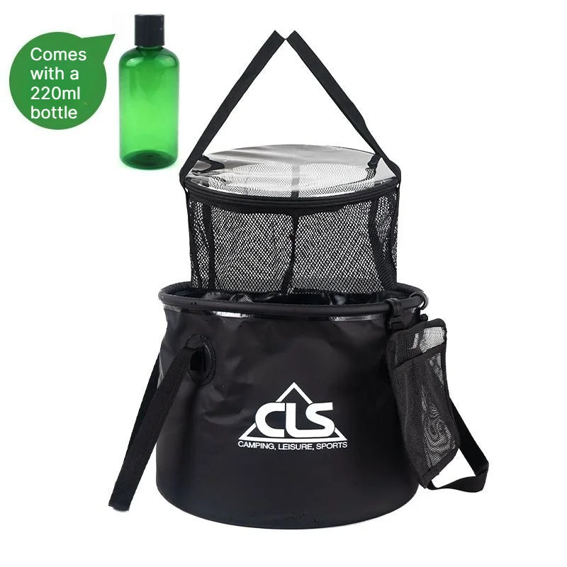 30L Foldable Camping Bucket Set 500D PVC Water Basin with Mesh Drying Basket Portable Outdoor Washing Camping Fishing Picnic