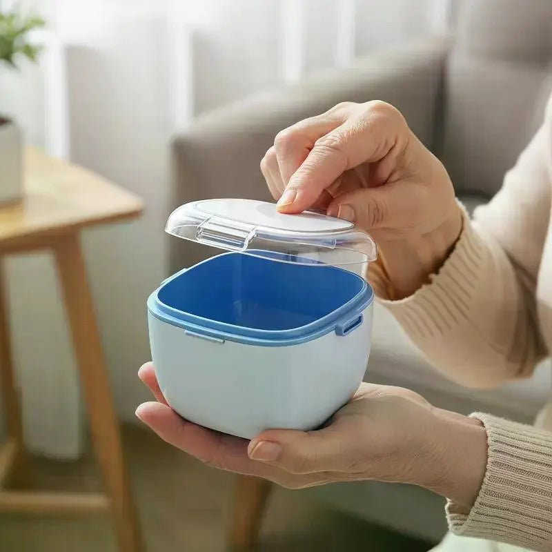 Denture Case with Lid Portable Denture Box for Travel and Daily Cleaning