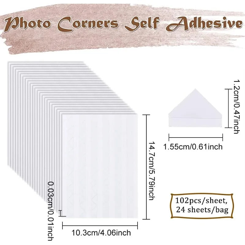2448 Pcs 24 Sheets Photo Corners Stickers Clear Photo Mounting Corners Self Adhesive Triangle Picture Corner Plastic Stickers