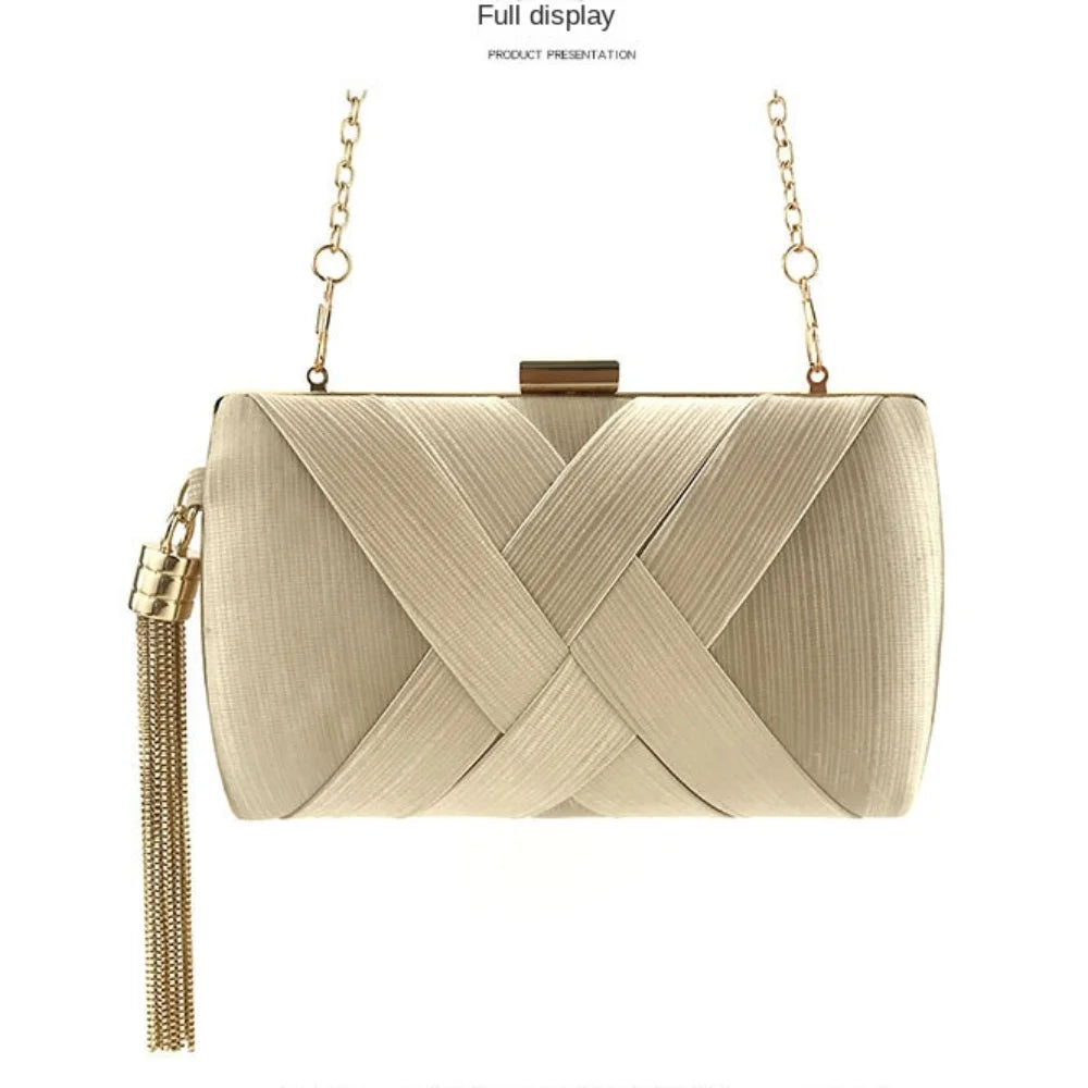 Casual Luxury Silk Fabric Dinner Handbag Tassel Chain Evening Banquet Bag Hand Hold Square Bridal Clutch Bag Wedding