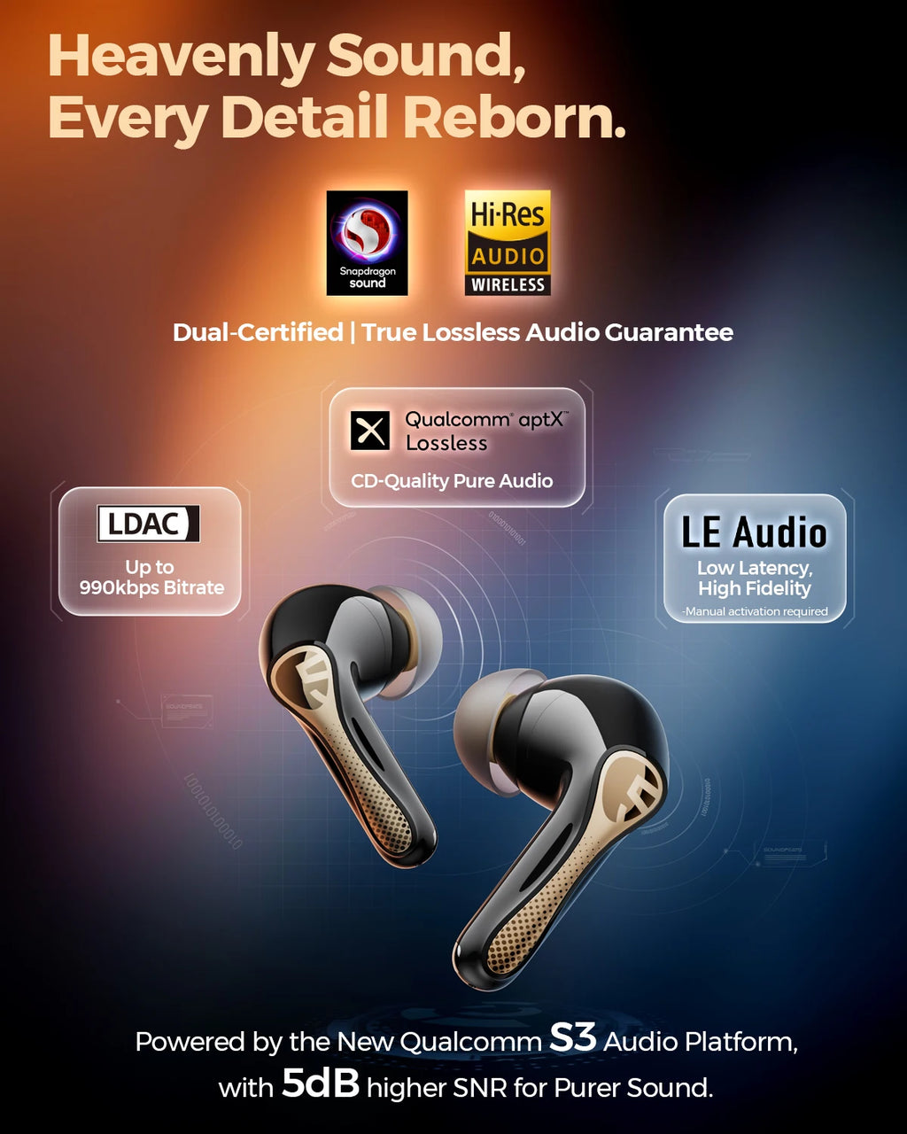 SOUNDPEATS Air5 Pro+ XMEMS Bluetooth Earphones 55dB Hybrid Adaptive ANC Earbuds, Hi-Res Wireless, LDAC/aptX Lossless Headphones
