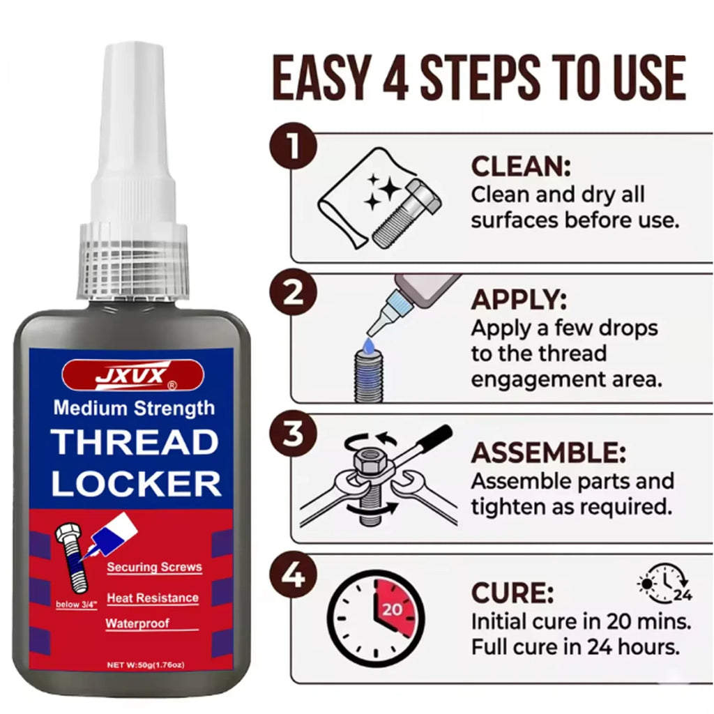 JXVX 243 Threadlocker Medium Strength Thread Locking Blue Removable Adhesive Anaerobic Epoxy Adhesive Industrial Thread Sealant.
