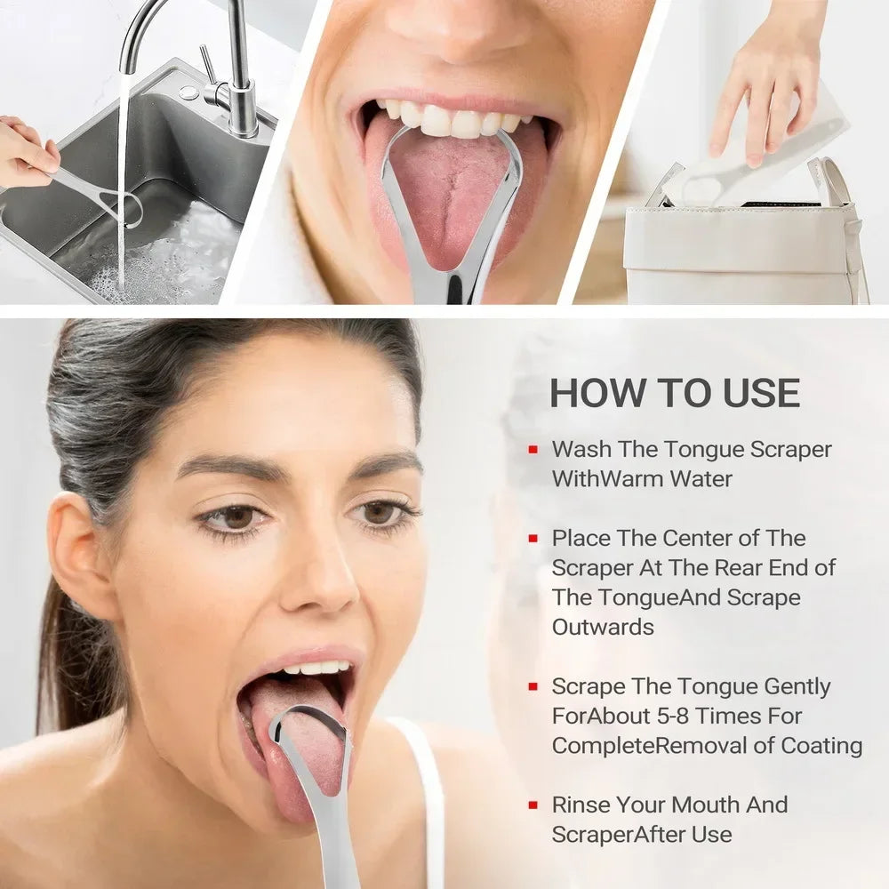 Stainless Steel Reusable Tongue Scraper with Coated Handle for Fresh Breath Oral Hygiene Durable Mouth Cleaner Tool