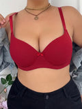 Full Coverage Women Plus Size Bra Ribbed Underwire Push Up Bra Thin Cup Minimizer Solid Basic Skin-Friendly Comfortable Bra