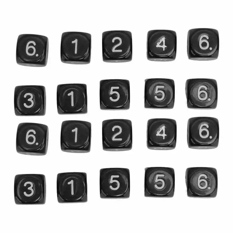 20 Pcs 6 Sided Number Dice Plastic 16mm Round Corner Polyhedral Dice Set for Numeral Teaching Board Games
