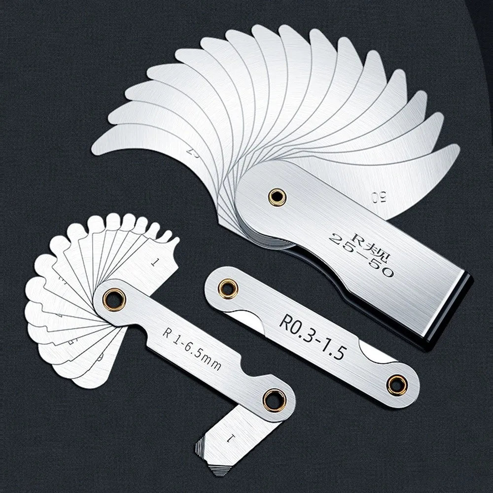 Stainless Steel Radius Gauge R0.3-1.5/R1-7/ R7.5-15/ R15.5-25 Arc Measuring Tool Sample R Gauge Screw Pitch