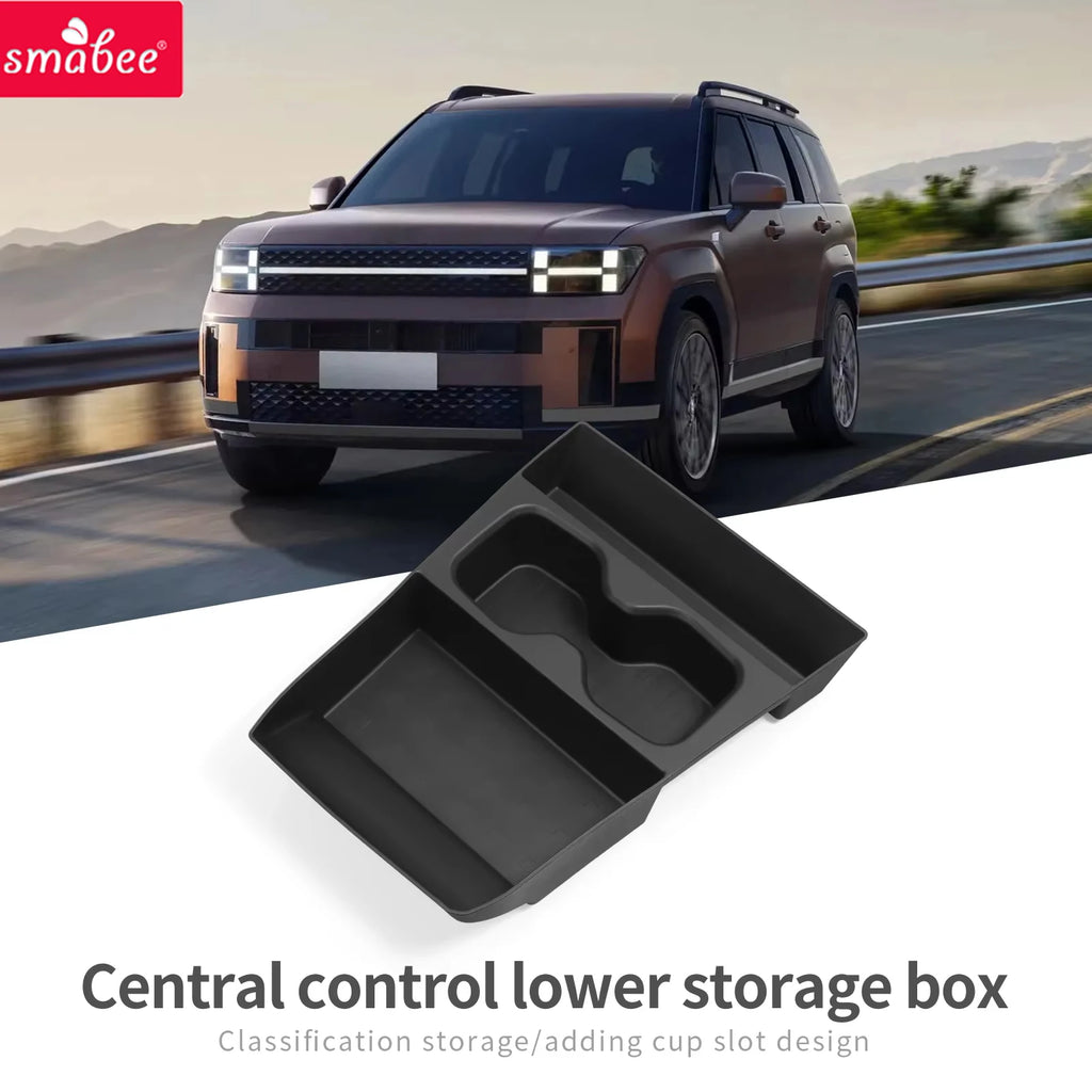 Smabee for Hyundai Santa Fe 2024 2025 2026 Car Central Lower Layer Storage Box Cup Holder TPE Organizer Tray Accessories Tidying
