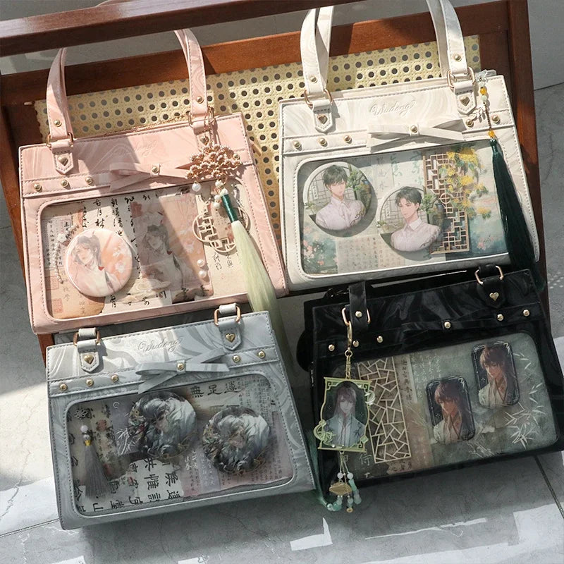 Japanese Teenager Girls Crossbody Bags PU JK Handbags Transparent Ita bag Women handbags Leather Shoulder Bag Bolso