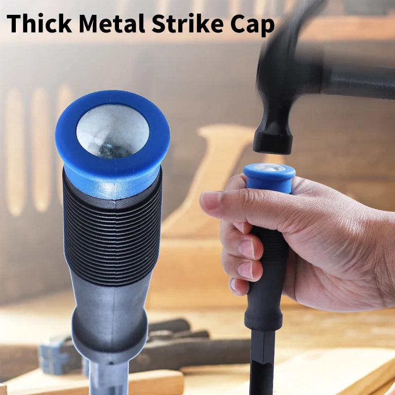 Corner Chisel CR-V 90° Right Angle Cutting Edge with Thick Metal Strike Cap and TPR Handle Hinge Mortise Door Installation Tool