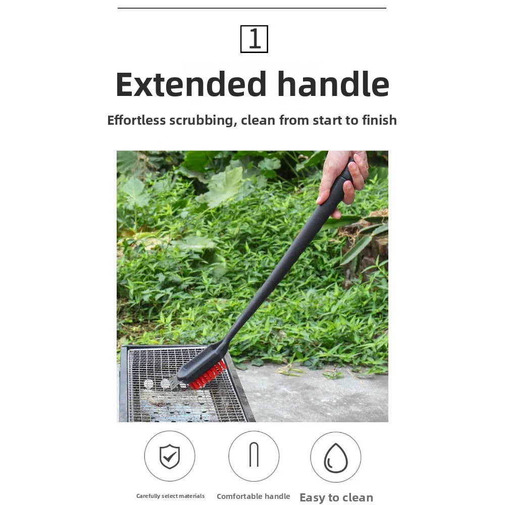 Long Handle Multifunctional Grill Cleaning Shovel Brush, Outdoor Grill BBQ Tools Nylon Cleaning Brush Double Sided Brush