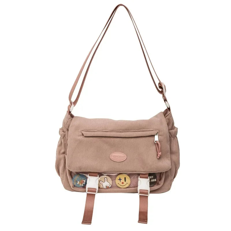 New Kawaii Itabag Winter Soft Corduroy Crossbody Bags Transparent Clear Bag Collage Student Shoulder Bag Messeger Book Bag Bolso
