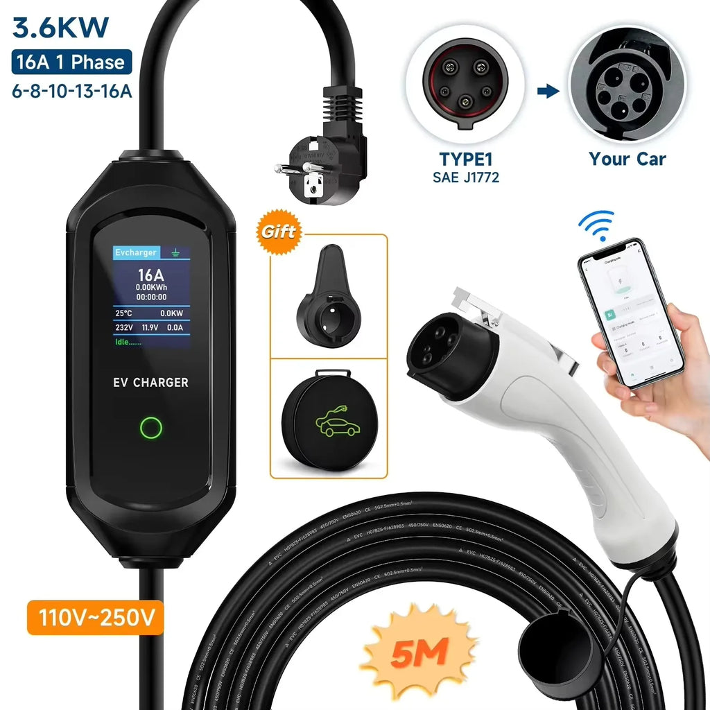 AFEEV 3.6KW Portable EV Charger 16A IEC62196-2 Type 2 Charger Fast Charge Charger Type1 Electric Car Charger GB/T Wallbox