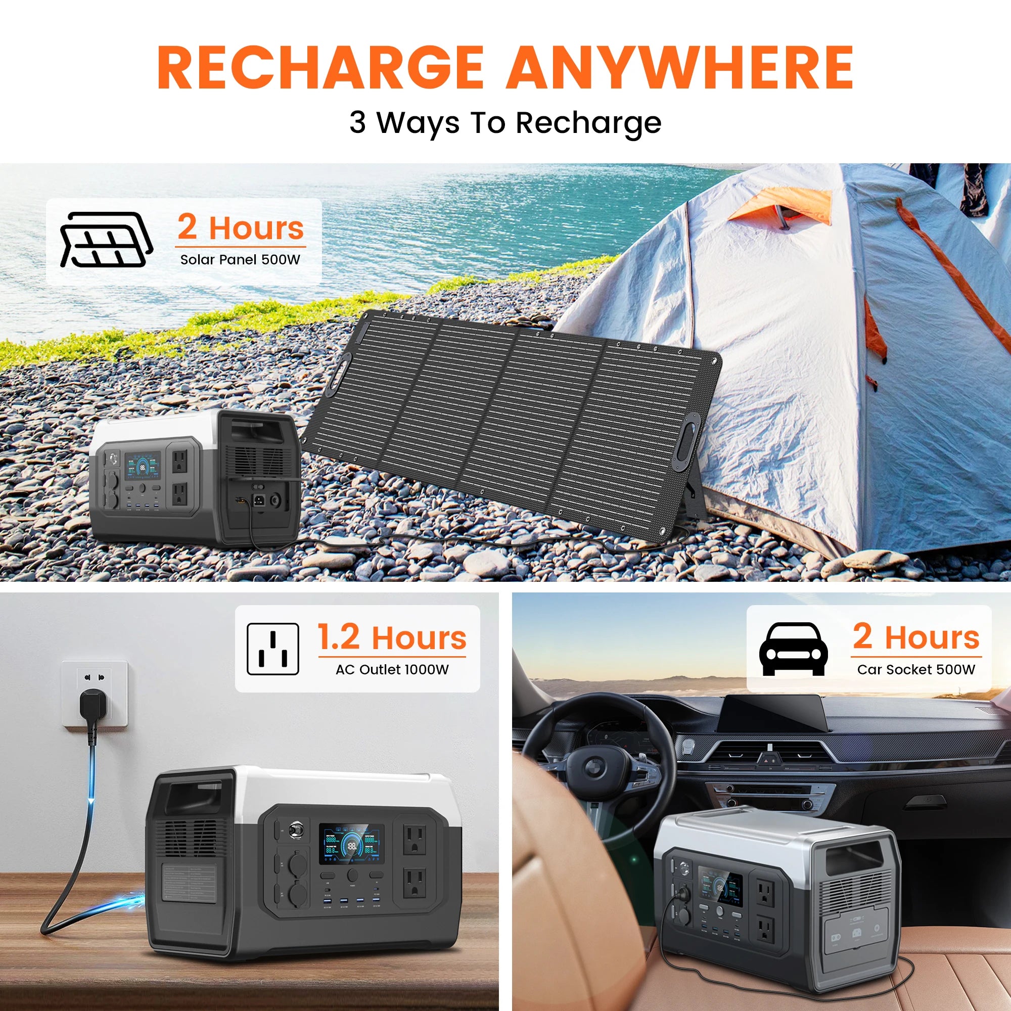CTOLITY 1800W Camping Portable Power Station Outdoor 1024Wh Lifepo4 AC Outlets Pure Sinve Wave Solar Generator for Garden Party