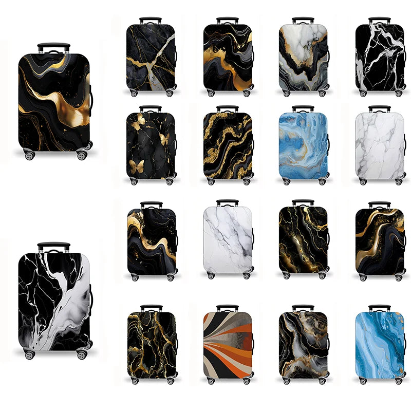 Luggage Cover, Gold Foil Fluid Marble Agate Print Stretch Suitcase Protector, Luxury Neutral Abstract Travel Design