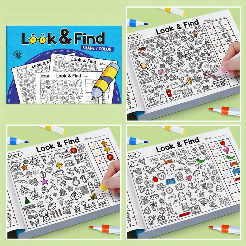 Children's Hidden Object Coloring Book Kids Find Items Coloring & Drawing Book Educational Flashcard, Handwriting Exercise Book