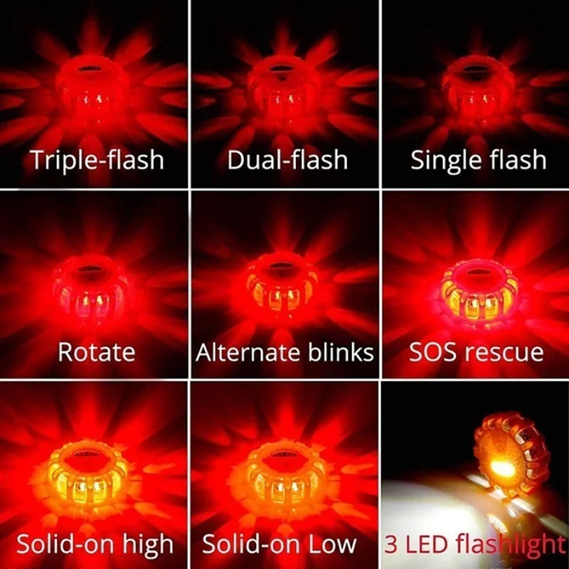 3 Pack Road Flares Emergency Lights Roadside Warning Car Safety Magnetic Beacon Flashing Kit with Hook Carrying Bag Car Charge