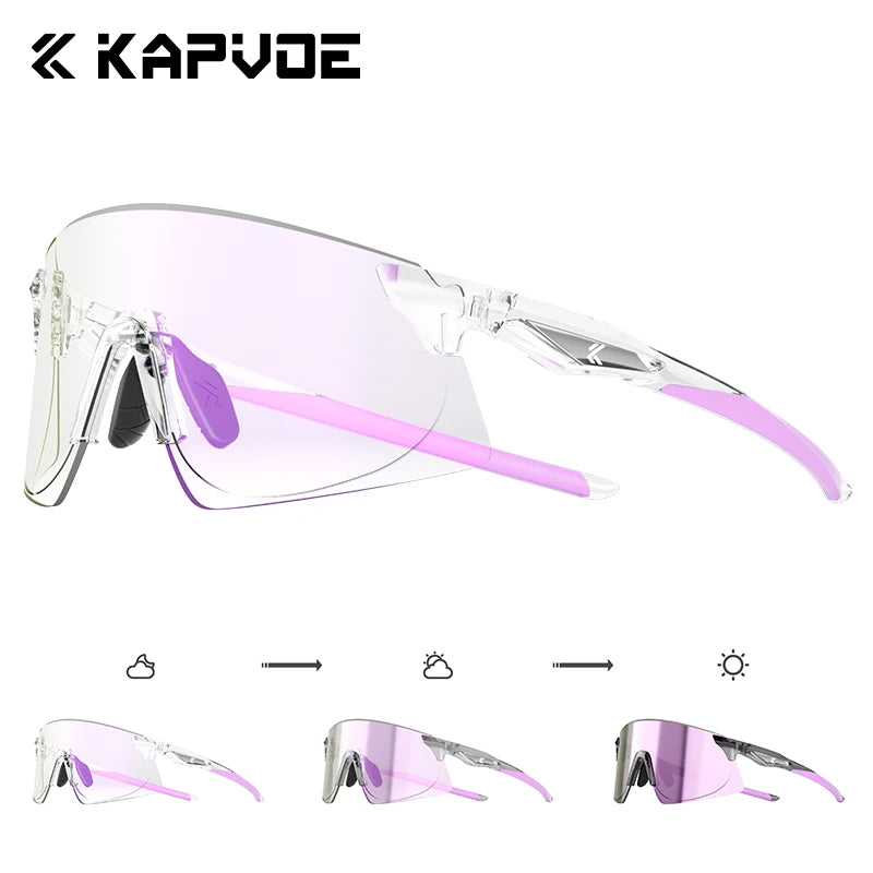 Kapvoe Photochromic Cycling Glasses Running Sunglasses MTB Riding Skating UV400 Fishing Goggles Man Woman Bike Hiking Eyewear