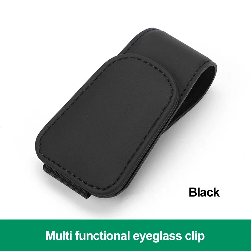 Universal Car Sun Visor Eyeglass Hanger Clip PU Leather Magnetic Glasses Holder Multi-Function Storage Auto Interior Accessories