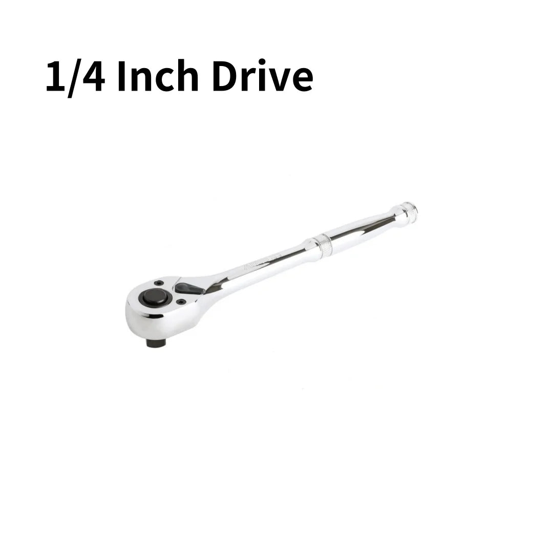 Quick-Release Ratchet Set with Teardrop Head, Full-Polished Chrome Solid Handle, 1/4, 3/8, 1/2-Inch