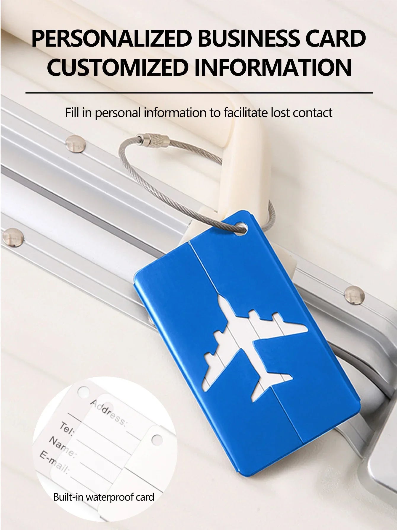 1/10pcs Premium Aluminum Travel ID Tag Durable Luggage Identification Business Card Holder Stylish Portable Luggage Tag Bag