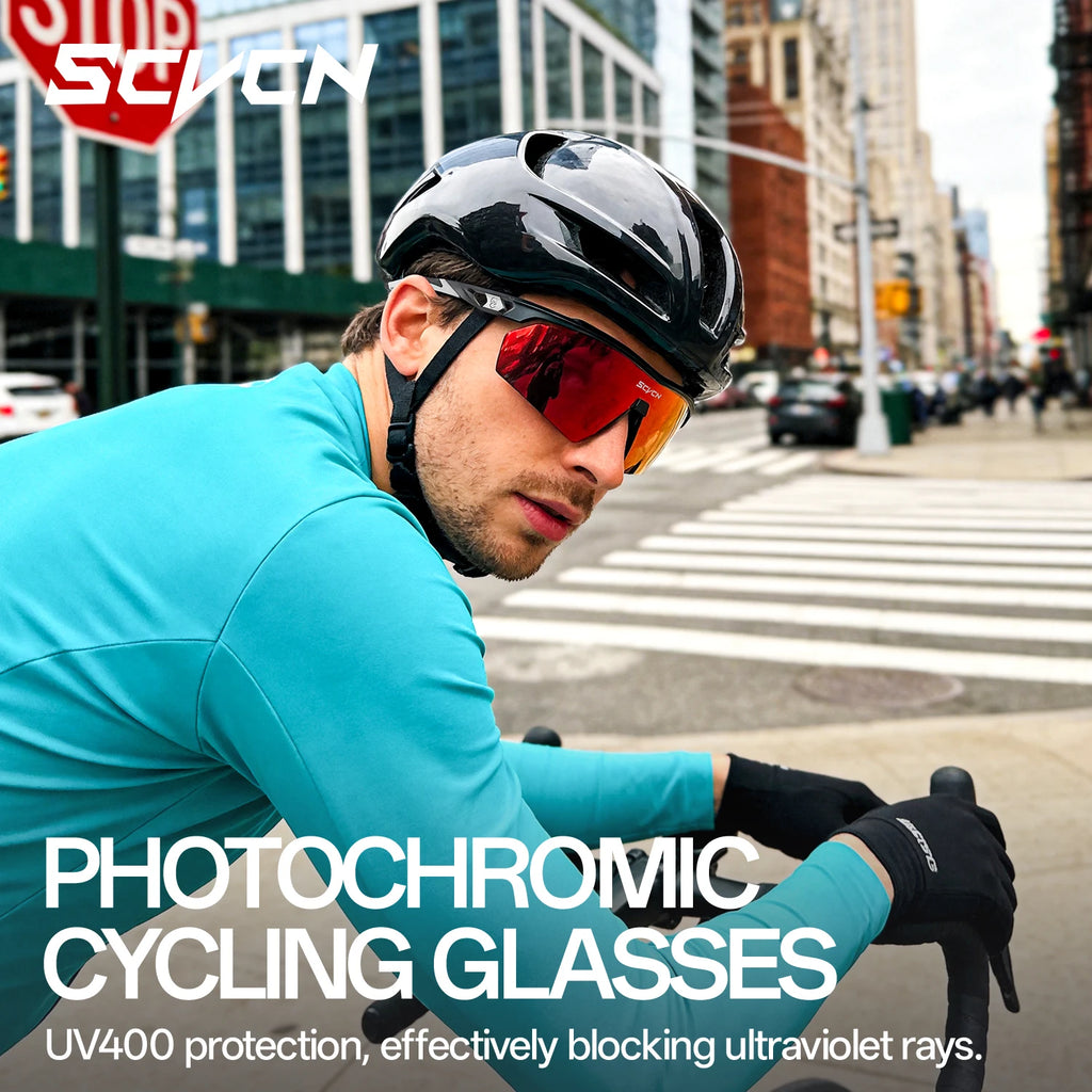Scvcn Photochromic Hiking Sunglasses UV400 Outdoor Sports Trendy Design Cycling Running Baseball Glasses Lightweight Eyewear
