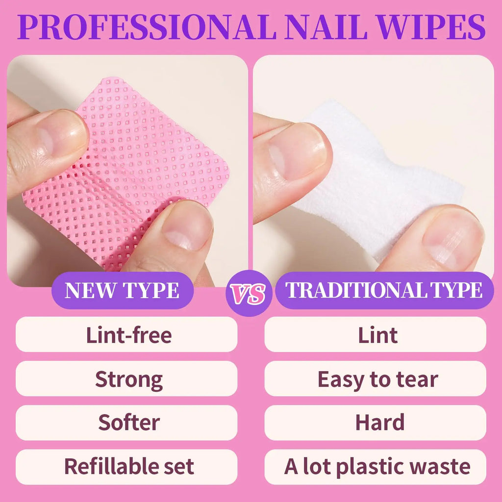 200Pcs/Box Lint Free Nail Wipes Eyelash Extension Glue Wipes Cleaner Cloth Non-Woven Fabric Nail Gel Polish Remover Cotton Pads