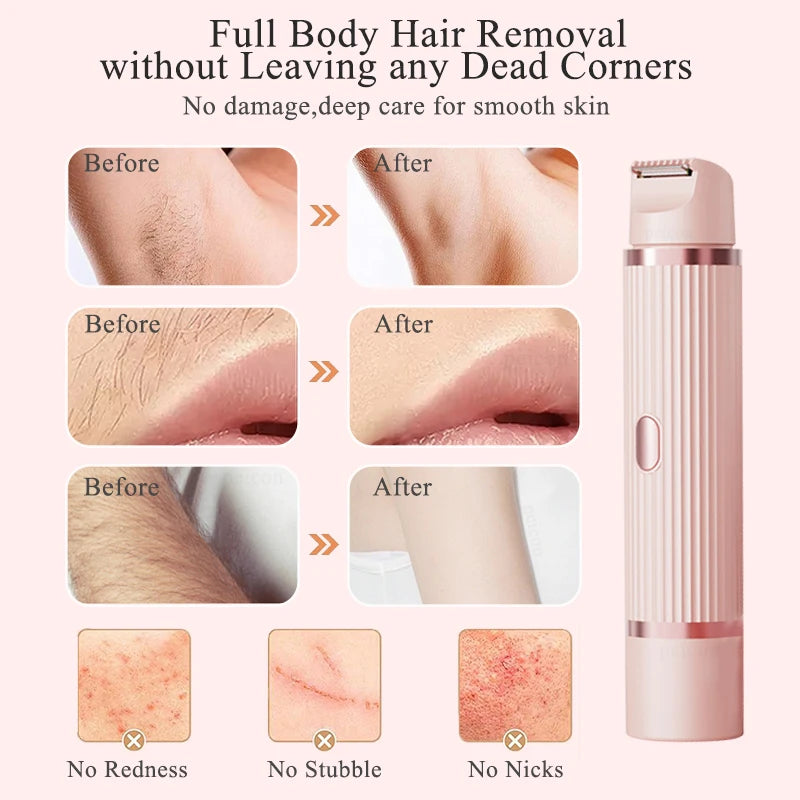 Women's Electric Shaver 2-in-1 Bikini Area Hair Trimmer Cordless Waterproof Rechargeable Wet/Dry Use Dual-Head Detachable Razor