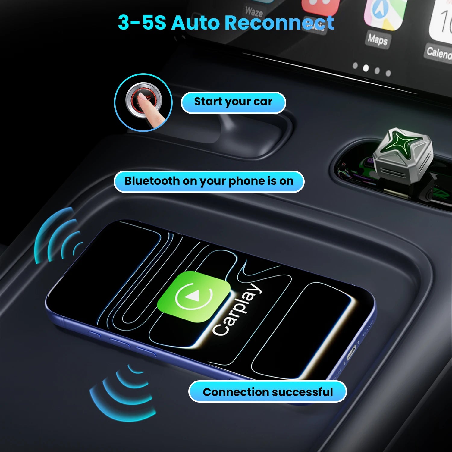 2 IN 1 Wireless CarPlay Adapter, Wired to Wireless carplay Adapter, High-Quality Car Accessory Smart Box 5GHz WiFi Type-C/USB-A