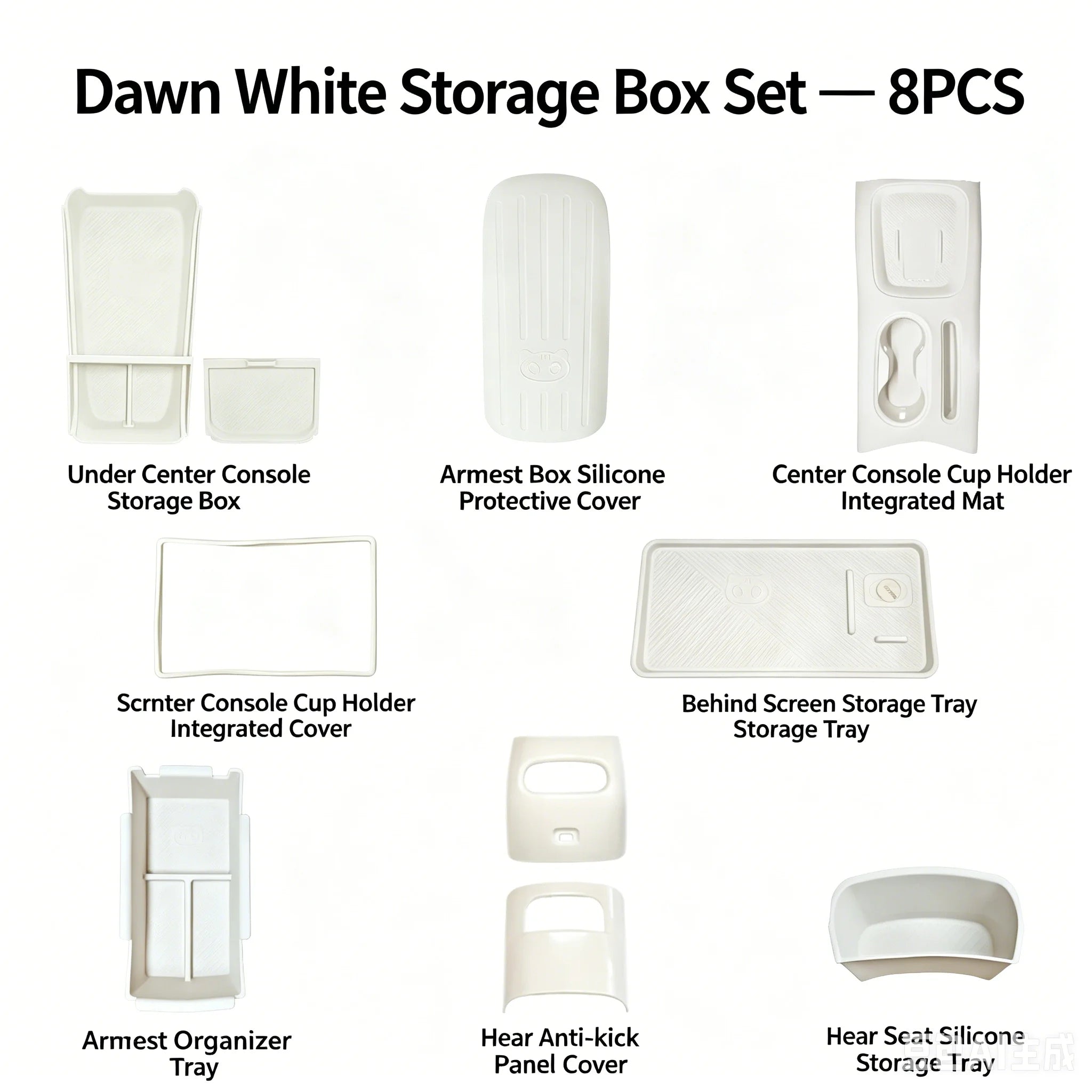 For ORA 5 2026 GWM Car Central Control Button Silicone Pad Armrest Box Cover Water Cup Slot Interior Accessories Set White Grey