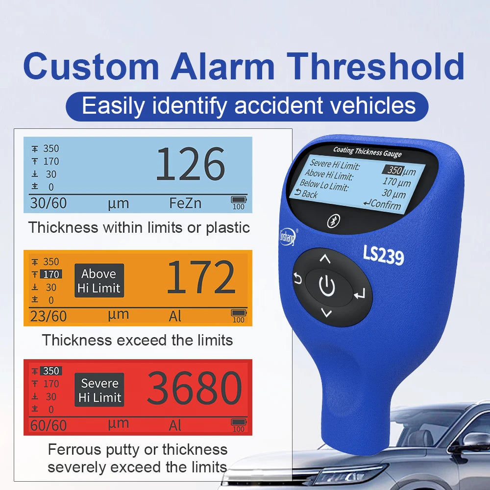 Professional Coating Thickness Gauge Upgrade Car Paint Tester Three-Color Display High Precision Paint Meter LS239