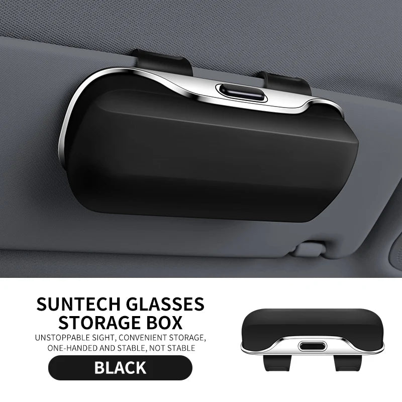Universal Car Sunglasses Holder Clip On Sun Visor Glasses Case Anti Scratch Soft Lined ABS Box Fit All Vehicles