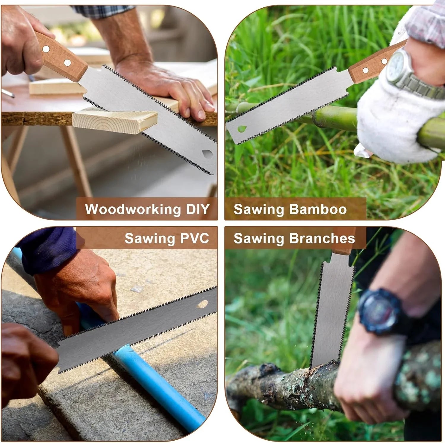 Single/Double Sided Fine Tooth Wood Saw Non-slip Wooden Handle Pull Saw Straight Handle Flexible Single Edge Pull Saw Trim Tool