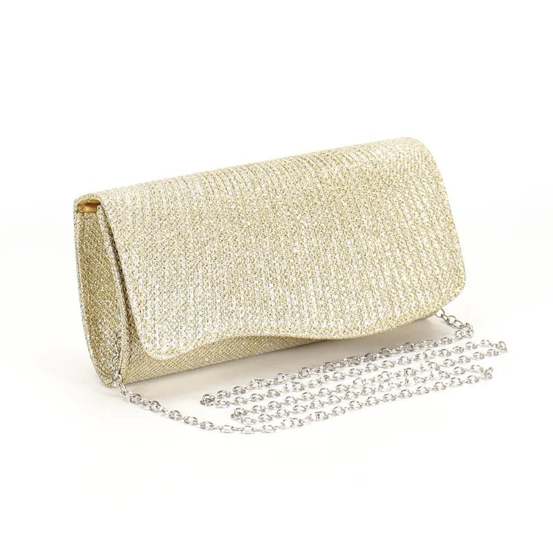 2026 New Women Fold Glitter Handbag Shiny Envelope Evening Bag Ladies Pleated Silver Clutch Chain Wedding Party Mini Long Purse