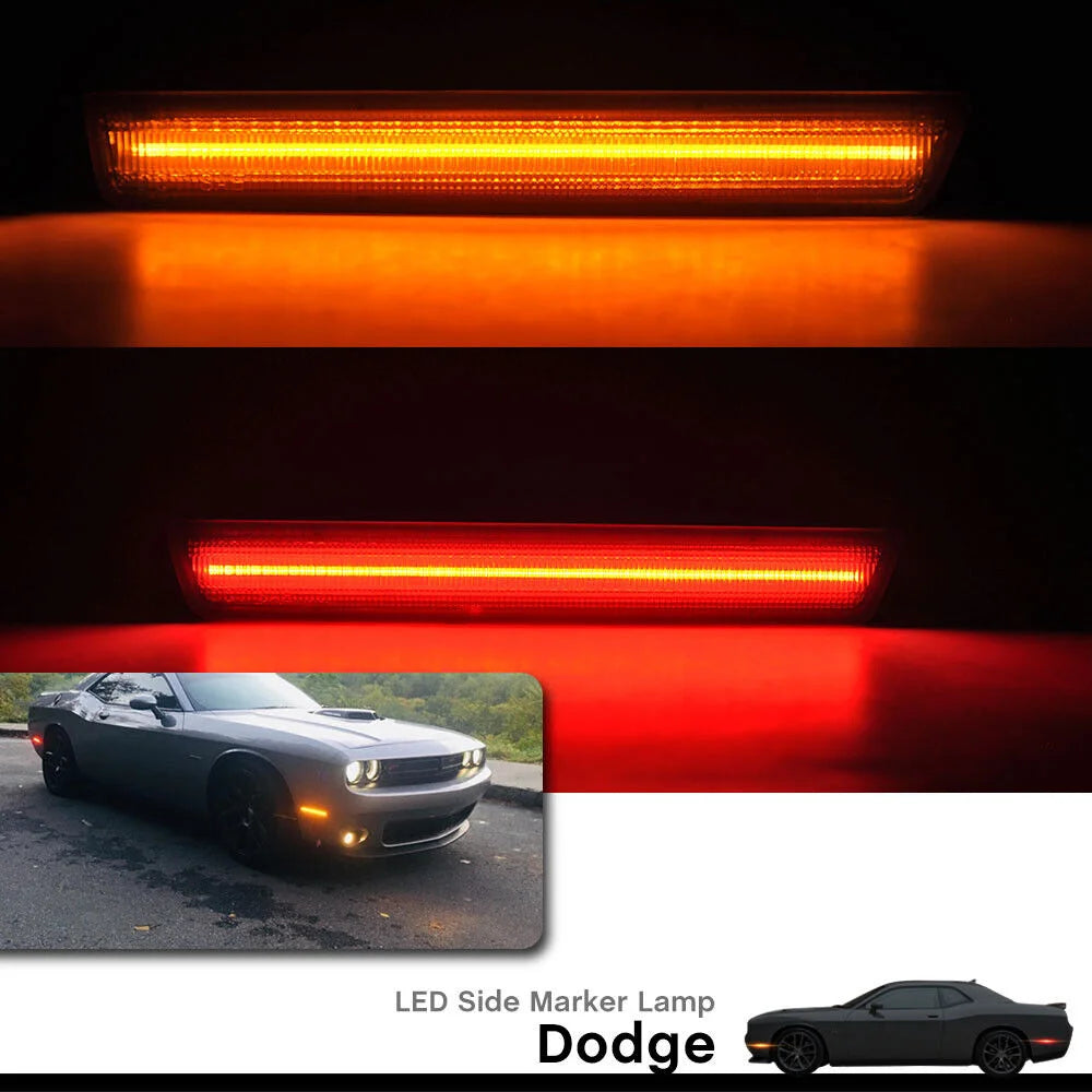 Smoked Lens Front Amber Rear Red LED Car Bumper Side Marker Turn Signal Lights Fender Flare Lamps For Dodge Challenger 2015-2023
