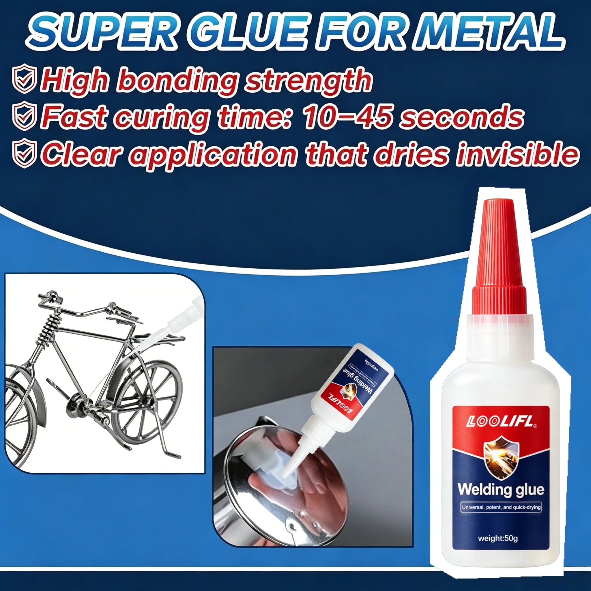 50g Waterproof Heat Resistant Metal Super Glue Anti-Clog Cap Instant Adhesive For Steel Zinc Aluminum DIY Metal Repair
