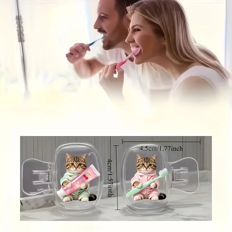 Cute Kitten Toothbrush Head Cover 2pcs Storage Box Portable Bathroom Accessory for Home Business Travel Daily Use Outdoor Trips