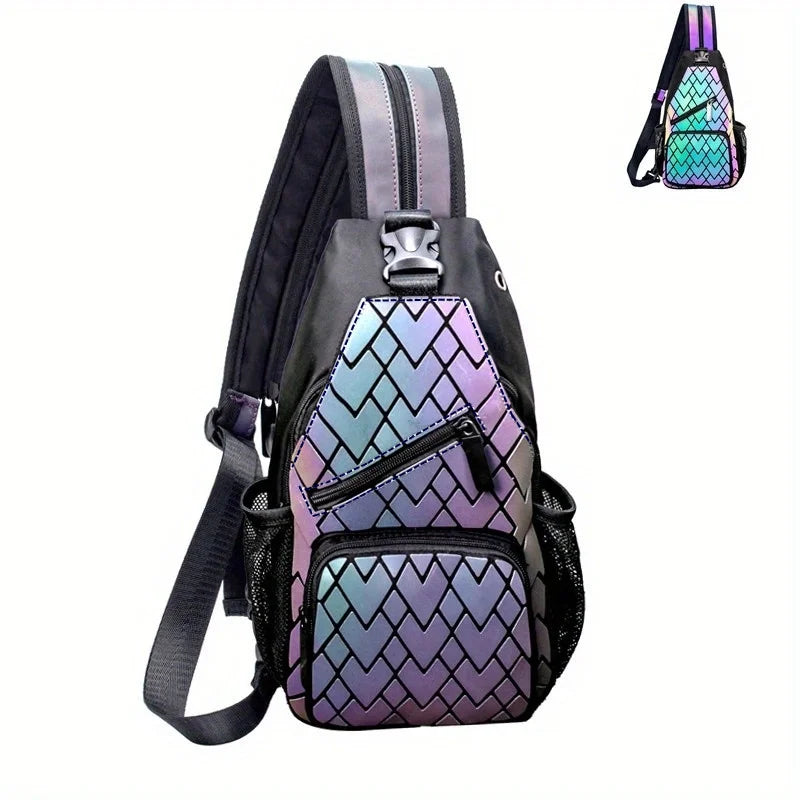 Geometric Luminous Backpack, Holographic Reflective Bag, Women's Large Capacity Crossbody Bag